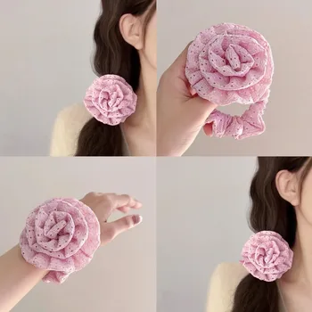 ткань атласная роза кольцо для волос украшение розы форма волос веревка эластичное связанное украшение для волос