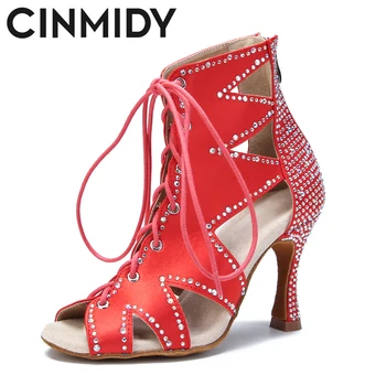 CINMIDY Новые женские туфли для латиноамериканских танцев Черный Танцевальные сапоги для вечеринок Сексуальные туфли на шпильке Высокие каблуки Женская обувь для бальных танцев Красный