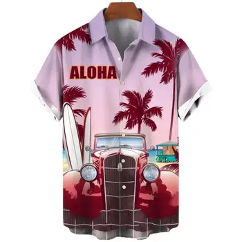 Мужская летняя цветочная социальная повседневная гавайская рубашка оверсайз с принтом с коротким рукавом Harajuku Beach Vacation Стильная одежда с рисунком