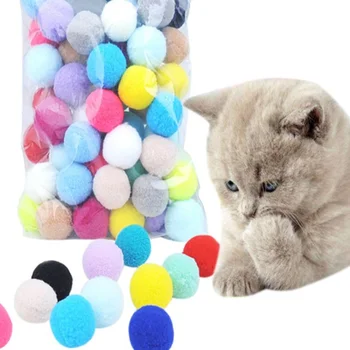 Милые забавные игрушки для кошек Эластичный плюшевый мяч 0,98 дюйма Игрушечный мяч для кошек Креативный красочный интерактивный кошачий помпон Кошка жевательная игрушка Дропшиппинг
