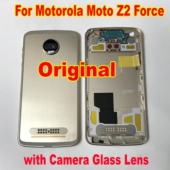 Оригинальная задняя крышка аккумуляторного отсека Корпус Дверца Задний чехол с кнопками регулировки громкости + стеклянная линза камеры для Motorola Moto Z2 Force Крышка