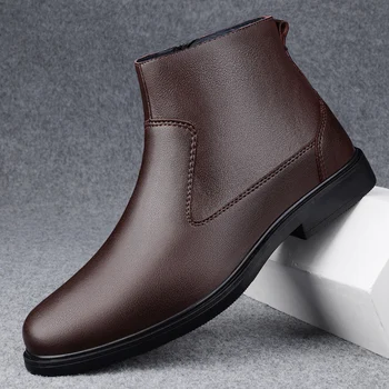 Classcis Man Chelsea Boots Brand Casual Antiskid Short Boots Натуральная кожа Офисная деловая обувь Роскошные туфли с высоким верхом