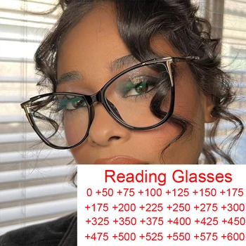 Винтажные роскошные очки для чтения Кошачий глаз с защитой от синего света Женские популярные элегантные компьютерные очки Готовые очки для дальнозоркости +2.5