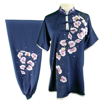 настроить женщин ВЗРОСЛЫЙ Боевые искусства магнолия цветная одежда вышивка цветок взрослый женский костюмы кунг-фу ушу униформа синий