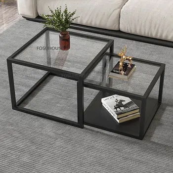 Nordic Кованый диван Приставной столик для гостиной Журнальный столик Мебель Индивидуальность Свет Роскошные креативные стеклянные журнальные столики