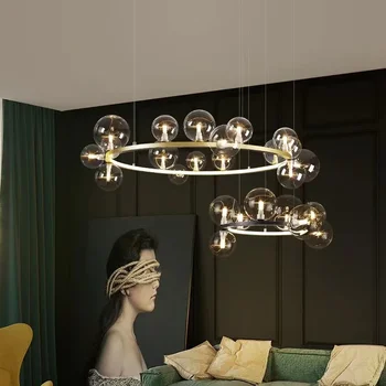 Люстры для столовой Прозрачный стеклянный пузырьковый шар Гостиная Современная светодиодная кольцевая потолочная люстра Скандинавский дизайнерский светильник для спальни
