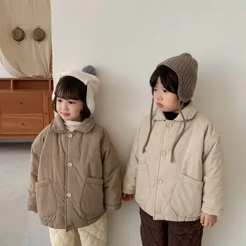 Новая корейская версия Детское пальто Зимняя детская плюшевая и плотная хлопчатобумажная одежда для мальчиков и девочек Повседневная детская хлебная куртка пальто