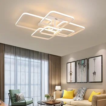 LODOOO Современная светодиодная люстра для гостиной Спальня Белый/черный прямоугольник Акриловые алюминиевые кухонные потолочные люстры AC85-265