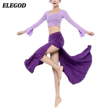 Леди Танец живота Топ с длинным рукавом Элегантная юбка с раздельной юбкой Тренировочный костюм Восточный танец Индийский танец Костюм