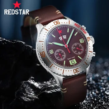 RED STAR 1963 Часы для человека Саппир Светящиеся Водонепроницаемые Механические Часы Хронограф Нержавеющая Сталь Пилот Мужчины Wristwach