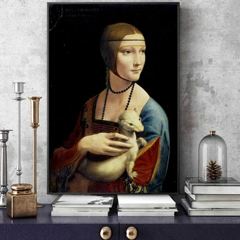 Декоративные картины на холсте Репродукции на стене Леонардо да Винчи Знаменитая настенная живопись HD картина Дама с горностаем