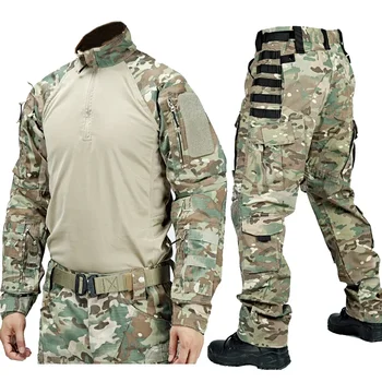 Тактический комплект костюма Мужская военная тренировочная рубашка Брюки Комплекты из 2 предметов Открытый страйкбол Камуфляж Быстросохнущий рипстоп Пейнтбол Стрельба