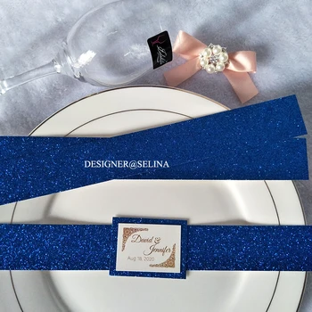 50x синяя блестящая повязка на живот и бирка с блестящим дном для свадебных приглашений, пригласительный пояс, обертка для карт из красного золота и серебра