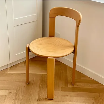 Средневековые цветные обеденные стулья со спинками из массива дерева, минималистичные офисные и конференц-стулья, Cream Small House Chair