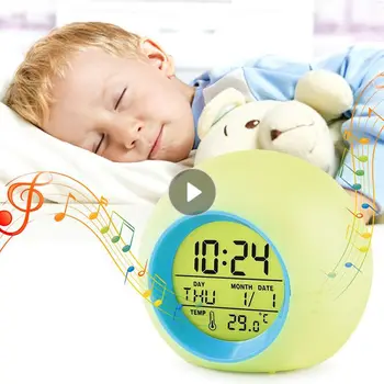Детский цифровой будильник 7 цветных светодиодных цифровых часов с переключением ночника прикроватные часы сенсорное управление пробуждение электронные часы