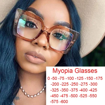 Прозрачные коричневые квадратные очки, блокирующие синий свет, женские винтажные очки для близорукости, прозрачные очки для зрения -2 -3 -4 -6 Okulary