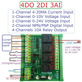 4DO 2DI 3AI RS485 Modbus RTU Многофункциональный релейный модуль PLC IO Расширяющая плата 4-20MA 0-10V Коллектор тока напряжения