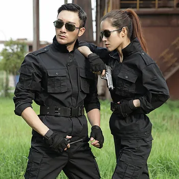 Черная охотничья одежда Военная униформа Мужская охотничья одежда Тактическая боевая рубашка + брюки-карго На открытом воздухе Армейский маскировочный костюм Мужчины