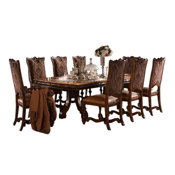 обеденный стол из массива дерева в европейском стиле, американский резной обеденный стол и стул из мрамора для столовой большого размера