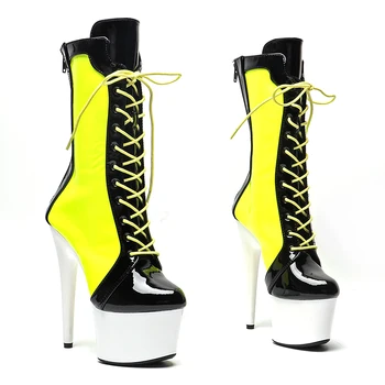 Leecabe Лакированный верх Смешанный цвет 17 см / 7 дюймов Обувь для танцев на пилоне Сапоги на платформе на высоком каблуке Ботинки Pole Dance