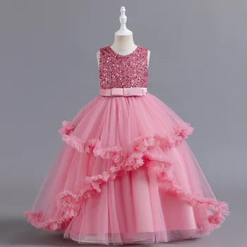 Платье для девочек для малышей Платье принцессы без рукавов Сетчатое платье с оборками Свадебное платье для детей Бальные платья Платья для крещения девочек