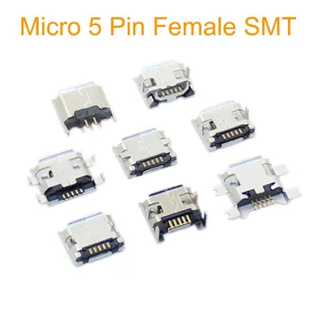 10PCS-USB 2.0 Micro 5-контактный разъем SMT Гнездо USB Type B с вилкой Bull Horn, используемое для передачи данных зарядки игрушек