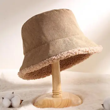 Зимняя шапка-ведро Уютная искусственная овечья шерсть Двусторонняя двусторонняя утолщенная флисовая шапка рыбака для сохранения тепла