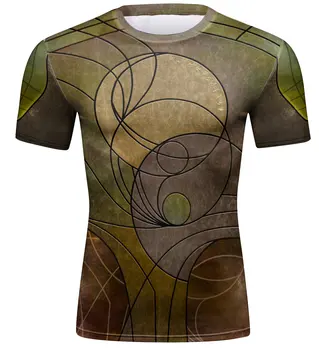 Мужские компрессионные рубашки Дышащая рубашка с принтом с коротким рукавом Фитнес Бег Спортивные тренировки Модная базовая футболка (211494)