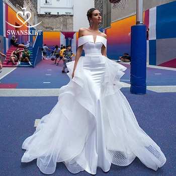 Свадебное платье без рукавов 2024 Шикарная русалка с плечами Съемное платье невесты с поездом Принцесса ЛебедьSarah F139 Vestido De Noiva