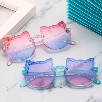  Новые солнцезащитные очки с кошачьими ушами для детей Красочный бант Блестящие яркие солнцезащитные очки Модные очки для селфи для мальчиков и девочек