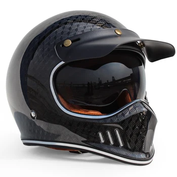  Винтажный мотоциклетный шлем Сертификация DOT Шлем для мотокросса Защитный шлем мотоцикла из углеродного волокна с линзой с полями
