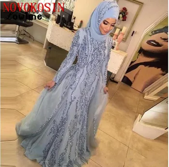 2019 Роскошное мусульманское вечернее платье с длинным рукавом и кристаллом русалки Дубай Турецкие арабские вечерние платья Vestido De Festa Avondjurk