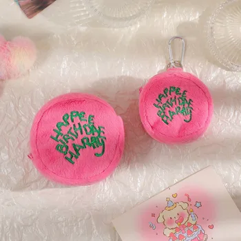  Розовый милый кошелек Свежая круглая плюшевая мультяшная сумка для хранения Мини-сумка с печатью писем
