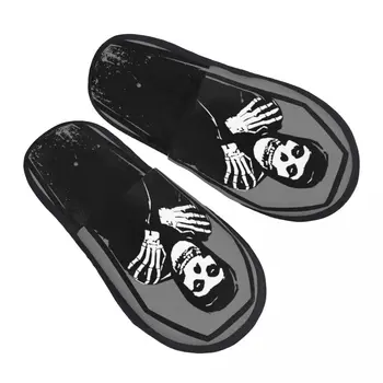  Custom Print Женщины Misfits Skull House Тапочки Уютный Теплый Ужас Панк Рок Пена с эффектом памяти Пушистые тапочки Indoor Outdoor Shoes
