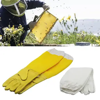 1 пара пчеловодческих перчаток жалящие перчатки рабочий инструмент дышащий устойчивость к проколам против пчел искусственная овчина длинная сетка против пчел