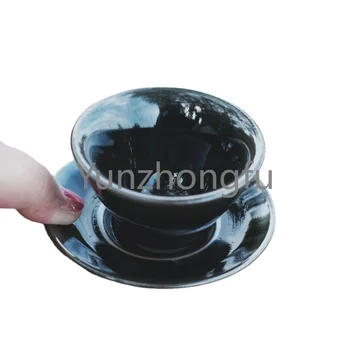 золотисто-черная глазурь Цзяньчжань Маленькие бамбуковые шляпные чашки с подстаканником Чашка Блюдце Маленькая чайная чашка Чайная чашка TASS