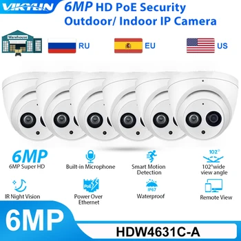 Vikylin IP Камера видеонаблюдения 6MP HDW4631C-A Камера видеонаблюдения Ночное видение ИК-PoE H.265 Встроенный микрофон Водонепроницаемая наружная камера
