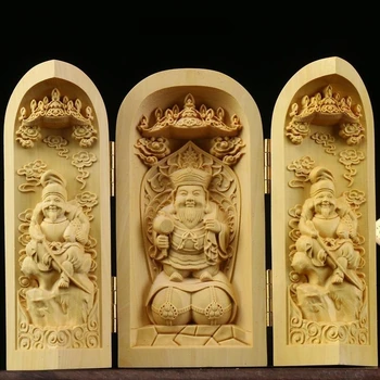 1 шт. Самшит Резные Тройные Складные Тайские Индийские и Западные Статуи Будды Домашний Декор Ремесла