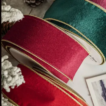 63 мм молдинг рождественская замша золотая ткань декоративная лента с утюгом внутри Золотая бархатная текстурированная ткань для ужина своими руками на Рождество
