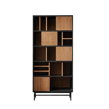 Современный минималистичный книжный шкаф из цветных блоков Креативный дизайн Витрина из массива дерева Винтажный дисплей Полка Мебель для гостиной