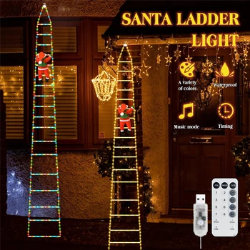  светодиодные огни лестницы Санта-Клауса, с восходящим Санта-Клаусом, рождественский декоративный свет с дистанционным управлением USB, 3-метровый подвесной светильник