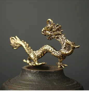 Винтаж Латунный дракон Чистая медь ручной работы Китайский традиционный талисман Кулон Брелок Орнамент m023