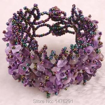 Charm Purple Crystal Weave Chip Bead Браслет Браслеты 8 