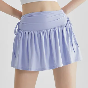 новинка 2023 года Спортивная теннисная юбка с дизайном на шнурке Танцующие женщины Йога Гольф Волейбол Бадминтон Плиссированные юбки с защитой от воздействия