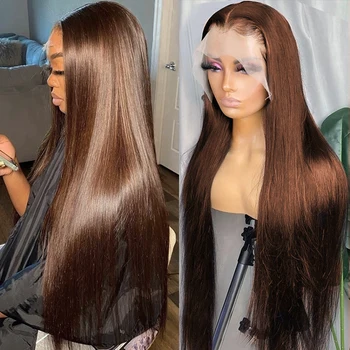 Шоколадно-коричневые кружевные передние парики из натуральных волос для женщин Bone Straight 13x4 Кружевной передний парик Цветной Человеческие волосы Кружевные фронтальные парики Remy