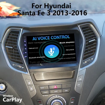 8 ГБ + 128 ГБ AI Voice Беспроводной CarPlay Авто Радио Стерео Для Hyundai Santa Fe 2014 2015 GPS Навигация Android 13 Мультимедийное видео