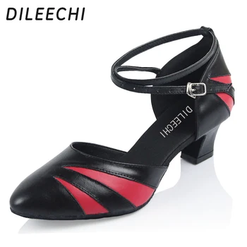DILEECHI женская обувь для взрослых латиноамериканских танцев на низком каблуке натуральная кожа для вечеринок обувь для квадратных танцев мягкая подошва