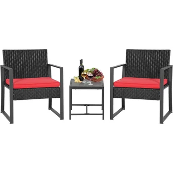 Наборы мебели для патио Набор из 3 предметов Уличное бистро Плетеные стулья для патио Ротанг Уличная мебель для заднего двора Крыльцо Бассейн