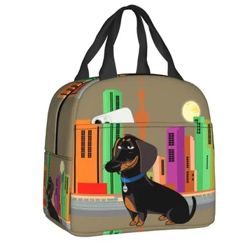 Kawaii Dachshund Собака Изолированная сумка для ланча для женщин Многоразовый щенок Шаблон Термоохладитель Bento Box Пляж Кемпинг Путешествия