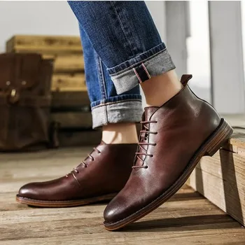 Высокие ботинки для мужчин Мода на шнуровке в британском стиле Мягкий каблук Дышащие ботинки для отдыха